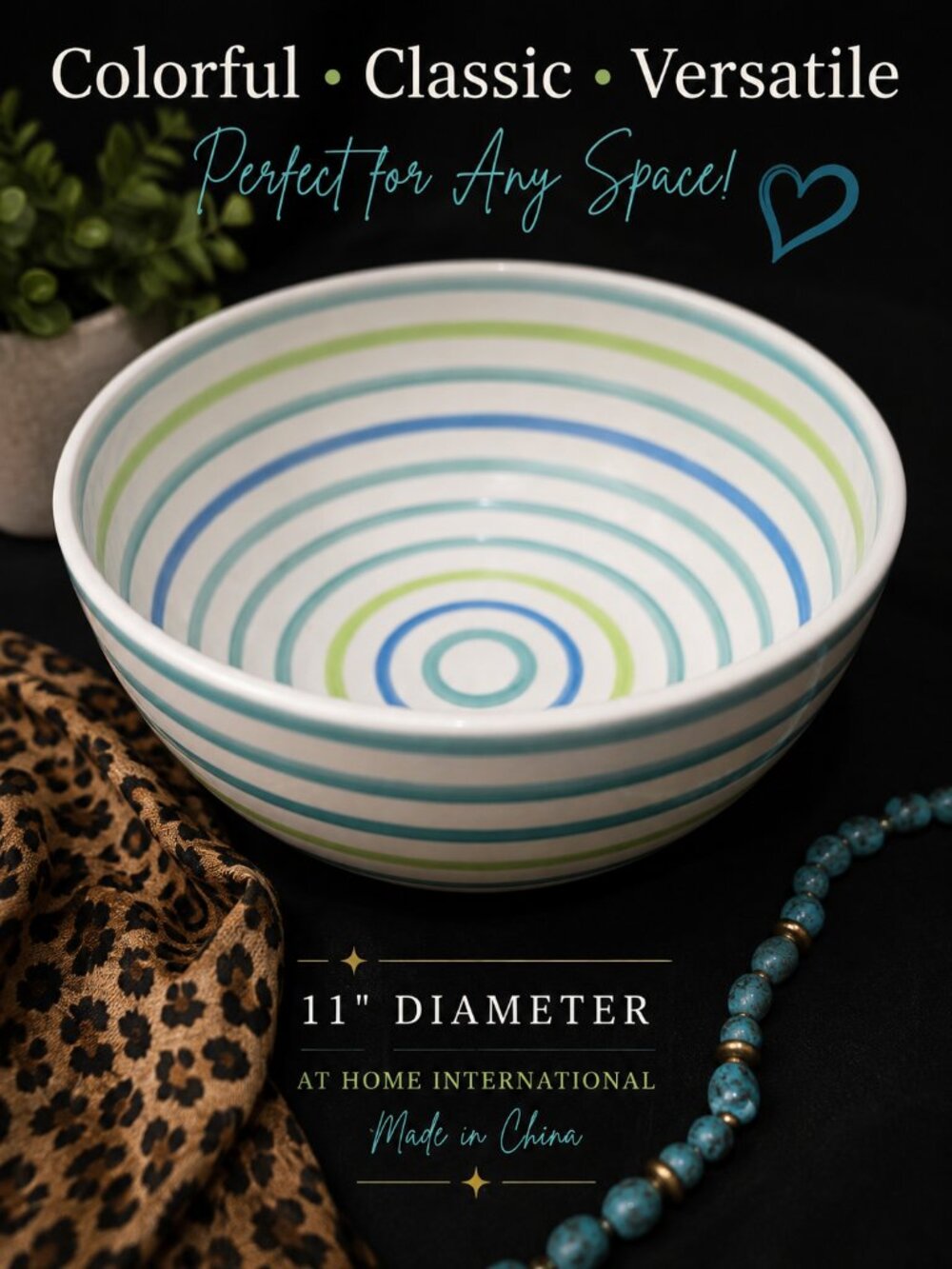 Trish Richman At Home International Striped Ceramic Serving Bowl 11”